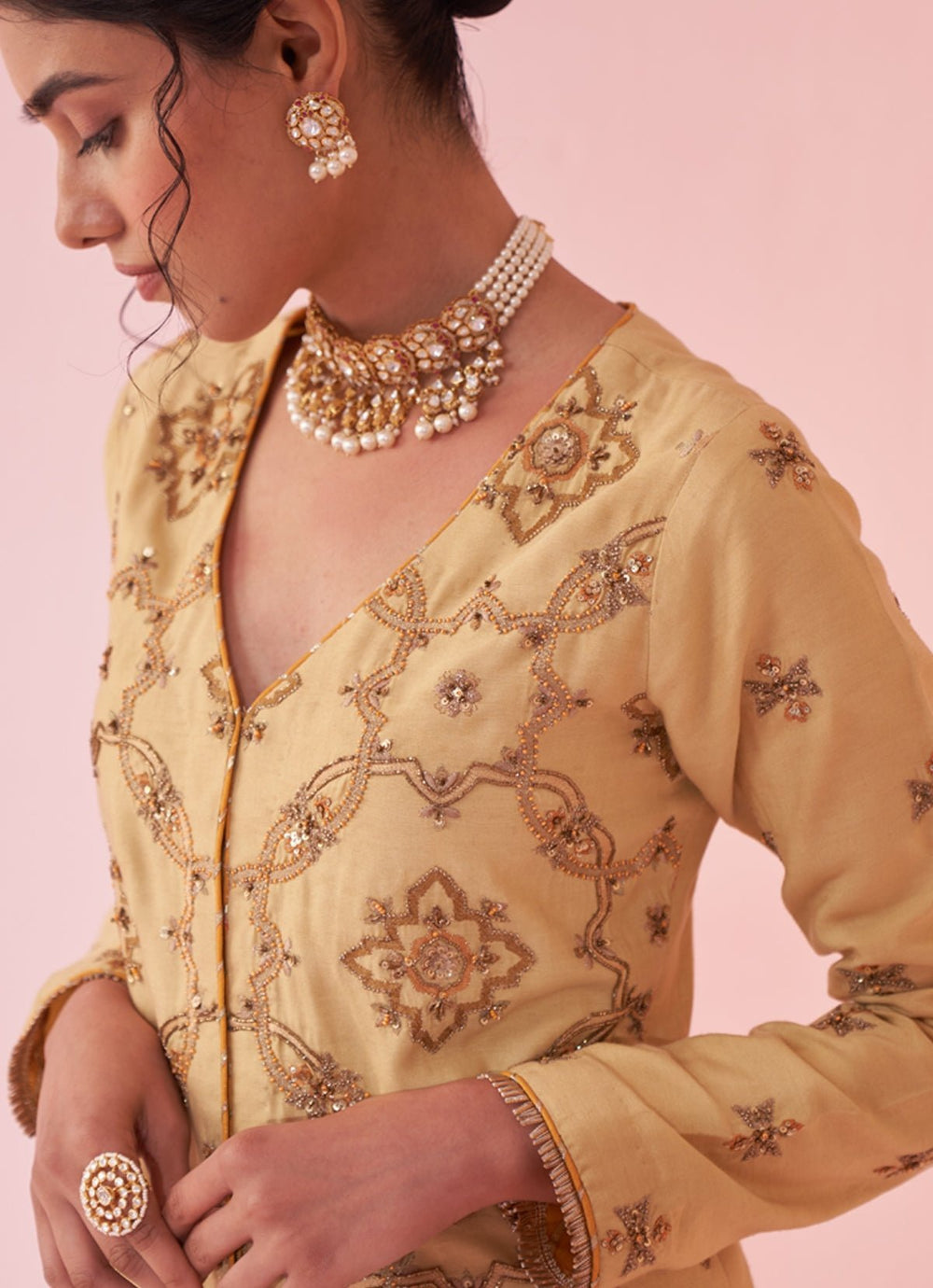 Pale Yellow Embroidered Silk Kurta Sharara Set Studio Bagechaa - Fabilicious Fashion