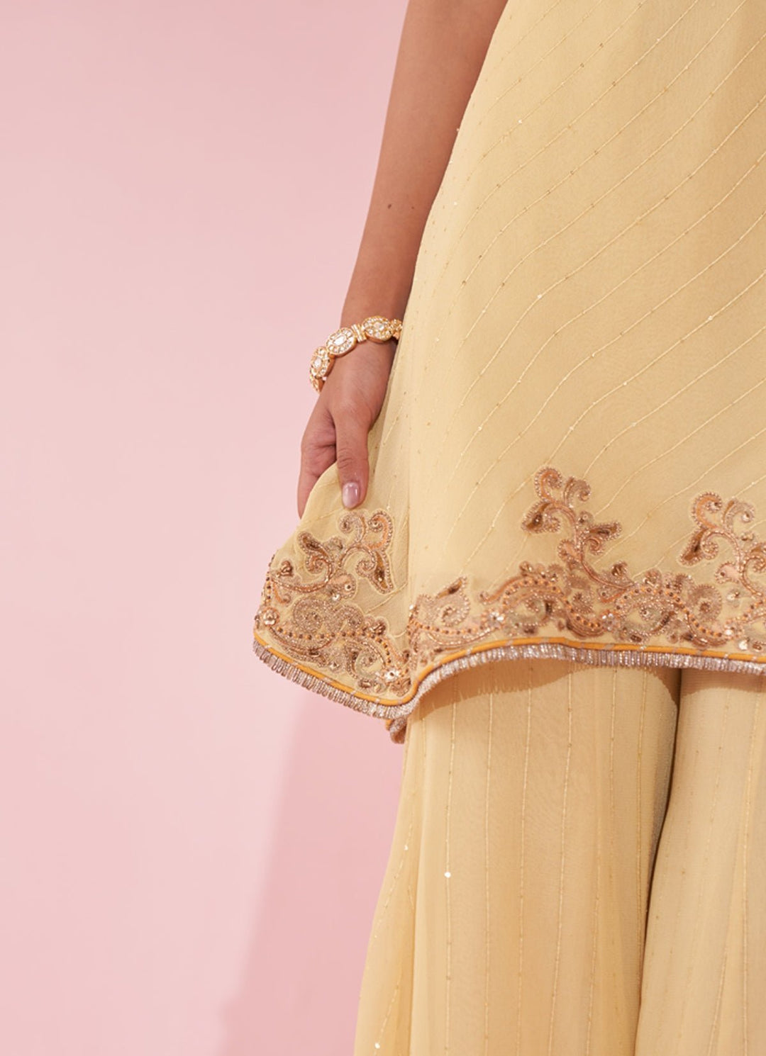 Pale Yellow Georgette Kurta Sharara Set Studio Bagechaa - Fabilicious Fashion