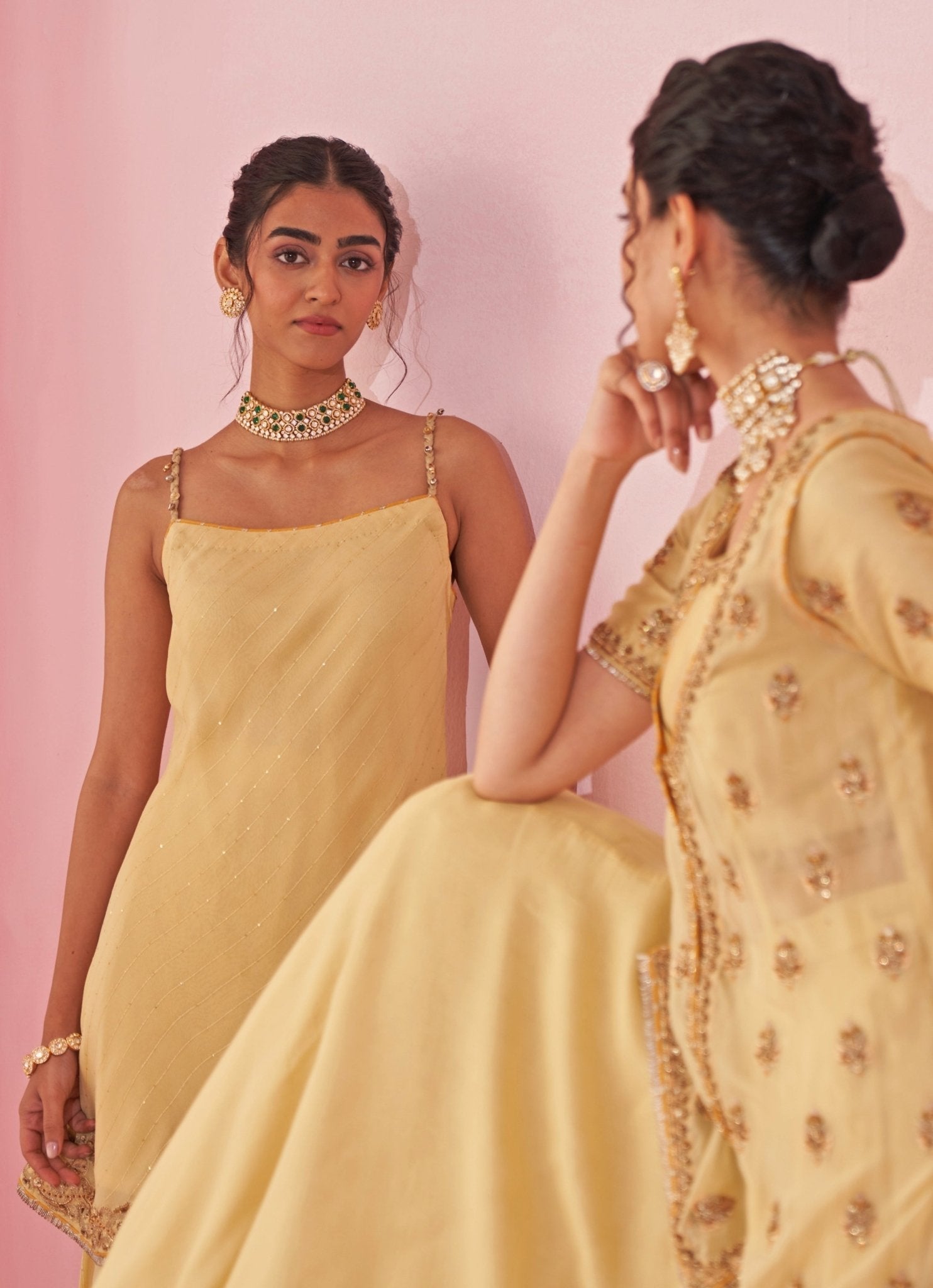 Affordable pale yellow Indian kurta sharara set for a teenage wedding guest in the UK or USA