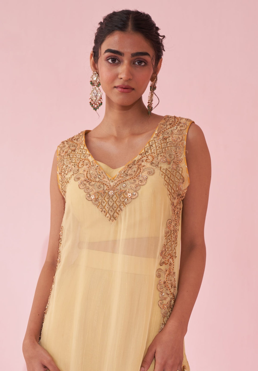 Pale Yellow Organza Embroidered Kurta Sharara Set Studio Bagechaa - Fabilicious Fashion