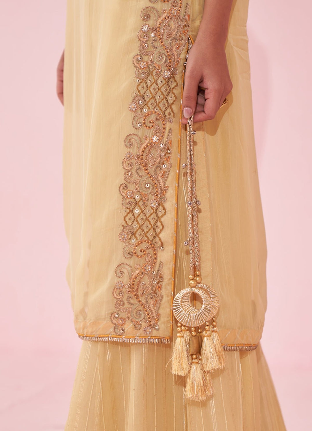 Pale Yellow Organza Embroidered Kurta Sharara Set Studio Bagechaa - Fabilicious Fashion