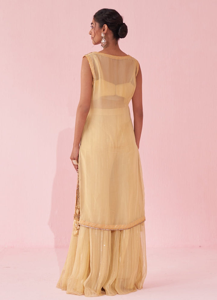 Pale Yellow Organza Embroidered Kurta Sharara Set Studio Bagechaa - Fabilicious Fashion