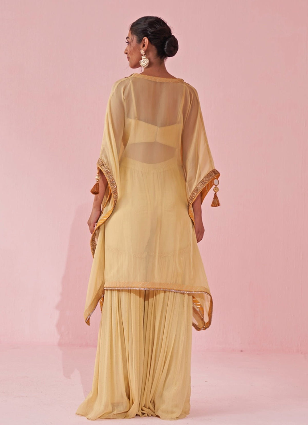 Pale Yellow Organza Kaftan Sharara Set Studio Bagechaa - Fabilicious Fashion
