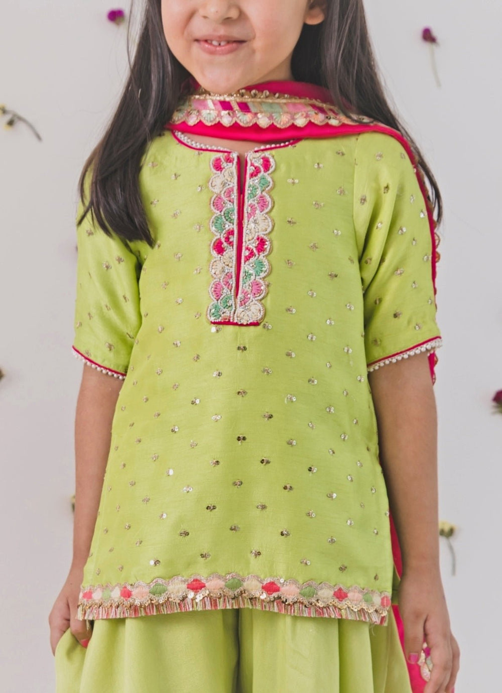 Chotibuti Parrot Green Silk Kurta Sharara SetFabilicious Fashion