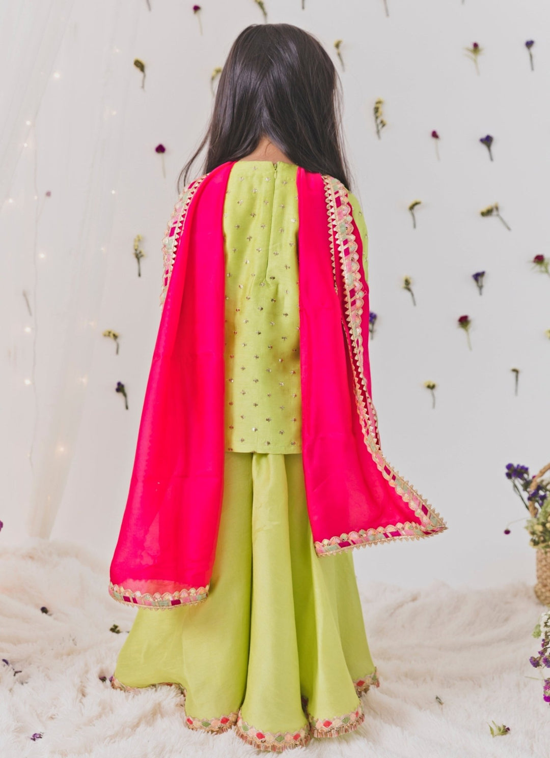 Chotibuti Parrot Green Silk Kurta Sharara SetFabilicious Fashion