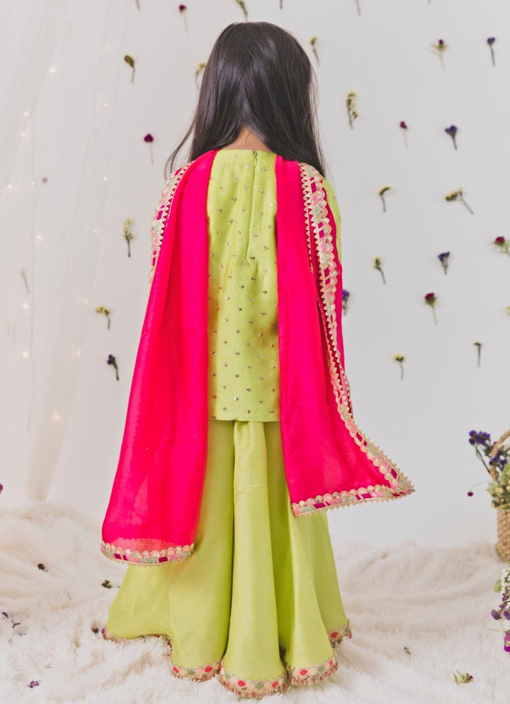 Chotibuti Parrot Green Silk Kurta Sharara SetFabilicious Fashion