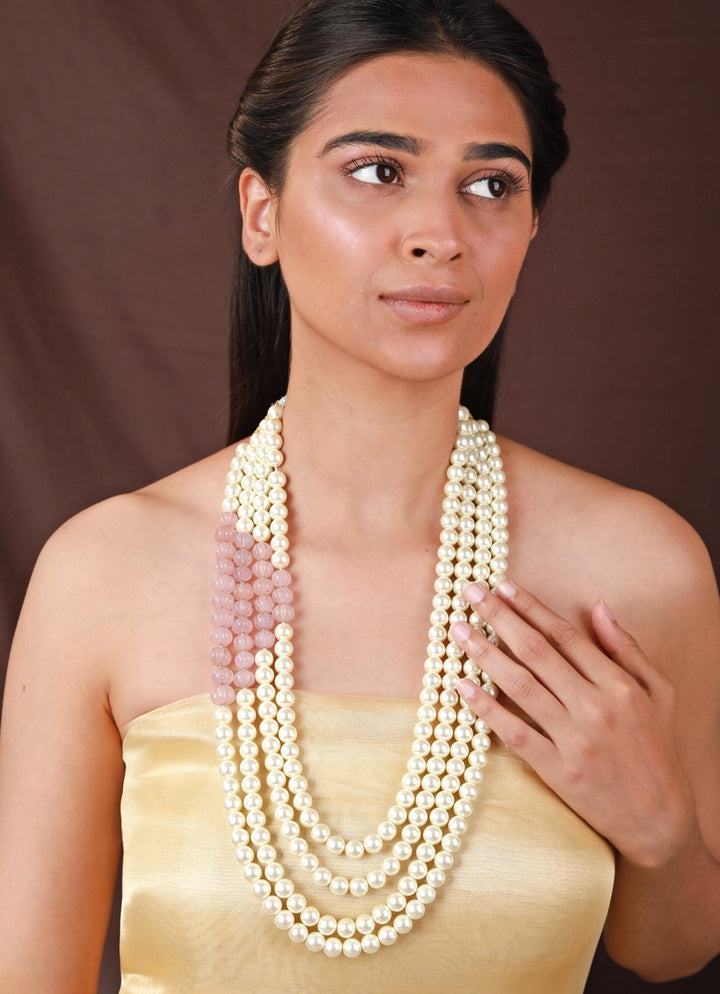 Paste Pink And Pearl Beaded Maala Riana by Shikha Jindal - Fabilicious Fashion