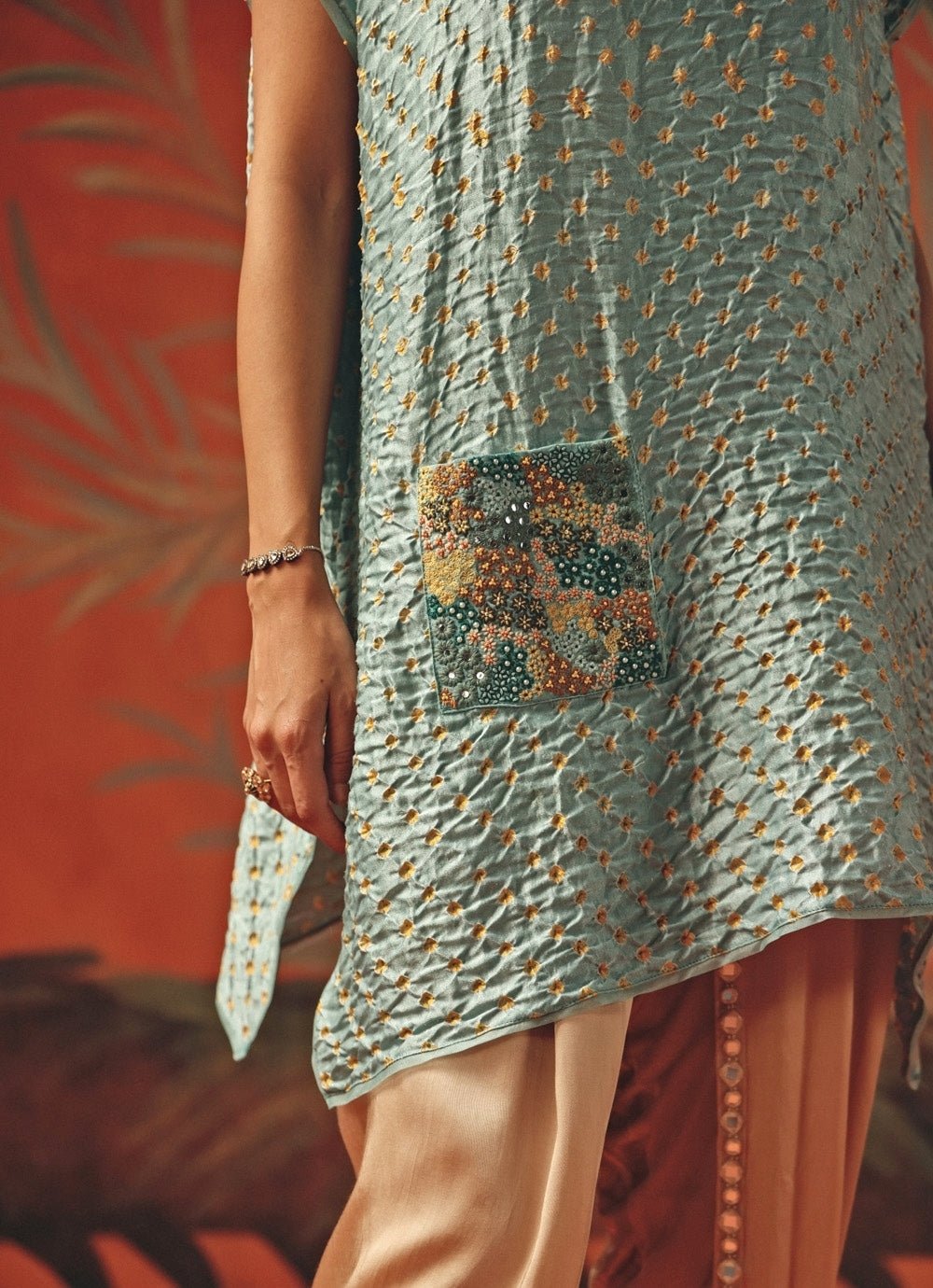 Twenty Nine Pastel Blue And Brown Bandhani Top And DhotiFabilicious Fashion