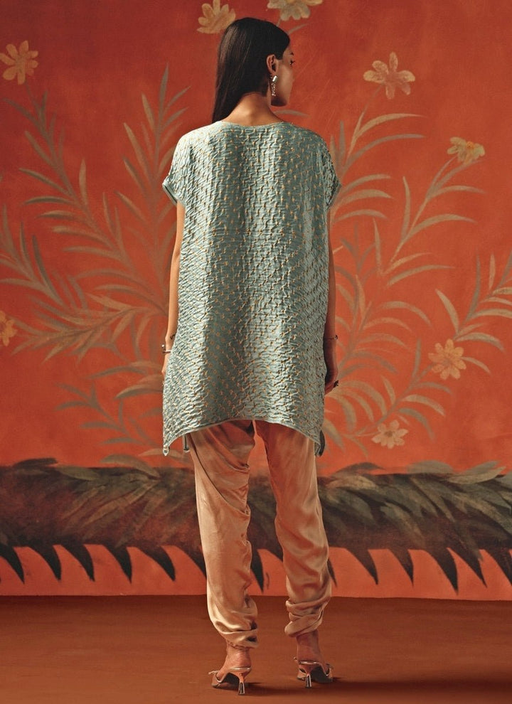 Twenty Nine Pastel Blue And Brown Bandhani Top And DhotiFabilicious Fashion