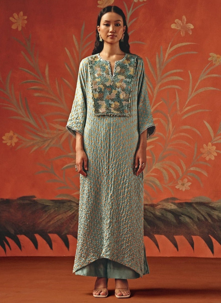 Twenty Nine Pastel Blue Bandhani Kaftan Kurta PalazzoFabilicious Fashion