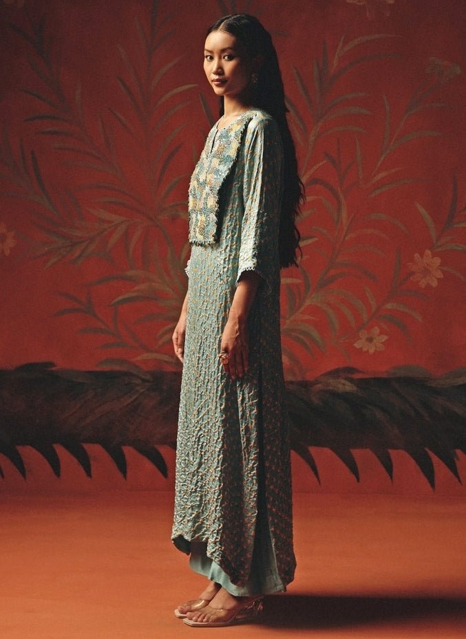 Twenty Nine Pastel Blue Bandhani Kaftan Kurta PalazzoFabilicious Fashion