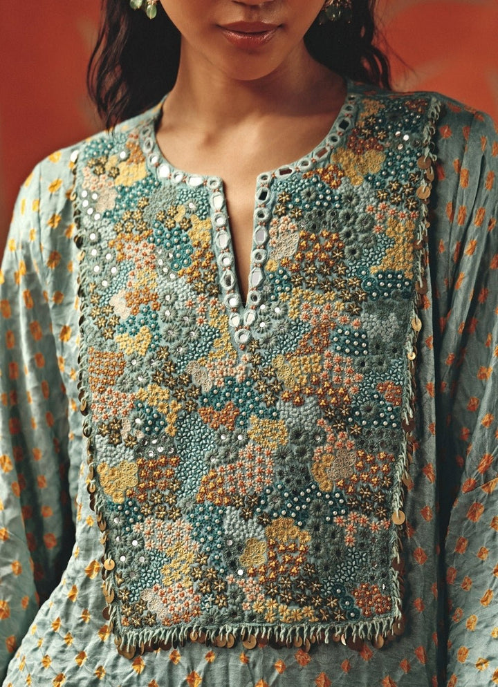 Twenty Nine Pastel Blue Bandhani Kaftan Kurta PalazzoFabilicious Fashion
