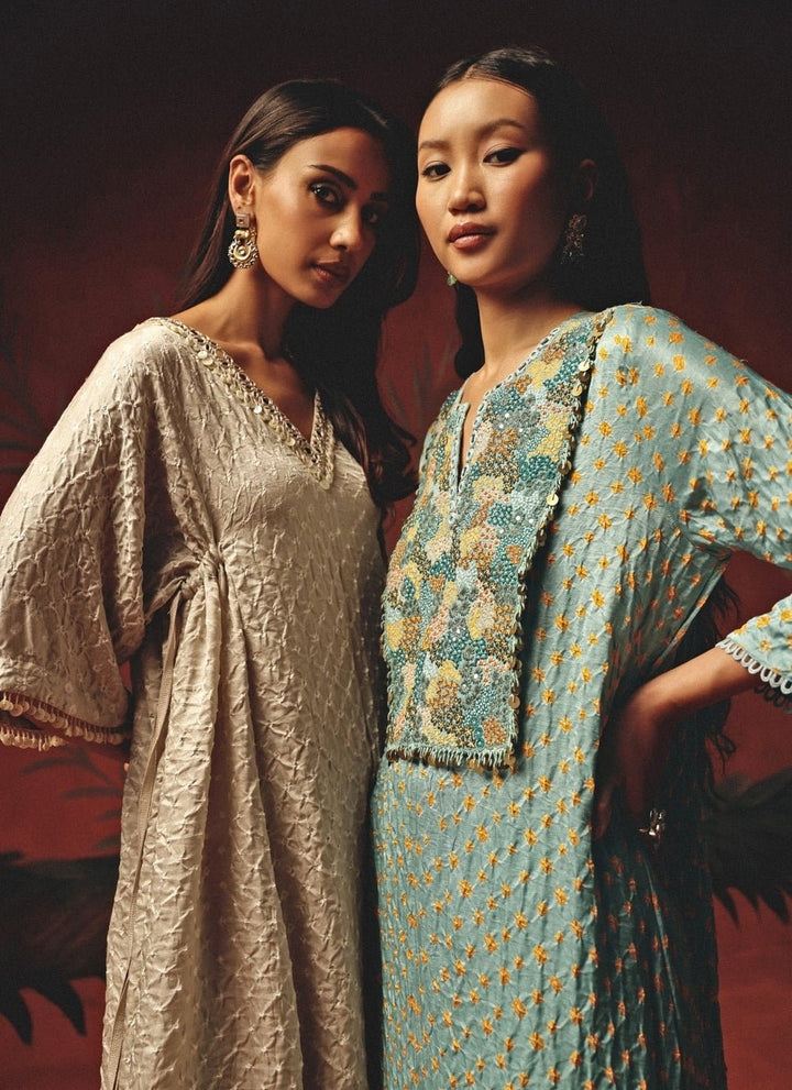 Twenty Nine Pastel Blue Bandhani Kaftan Kurta PalazzoFabilicious Fashion