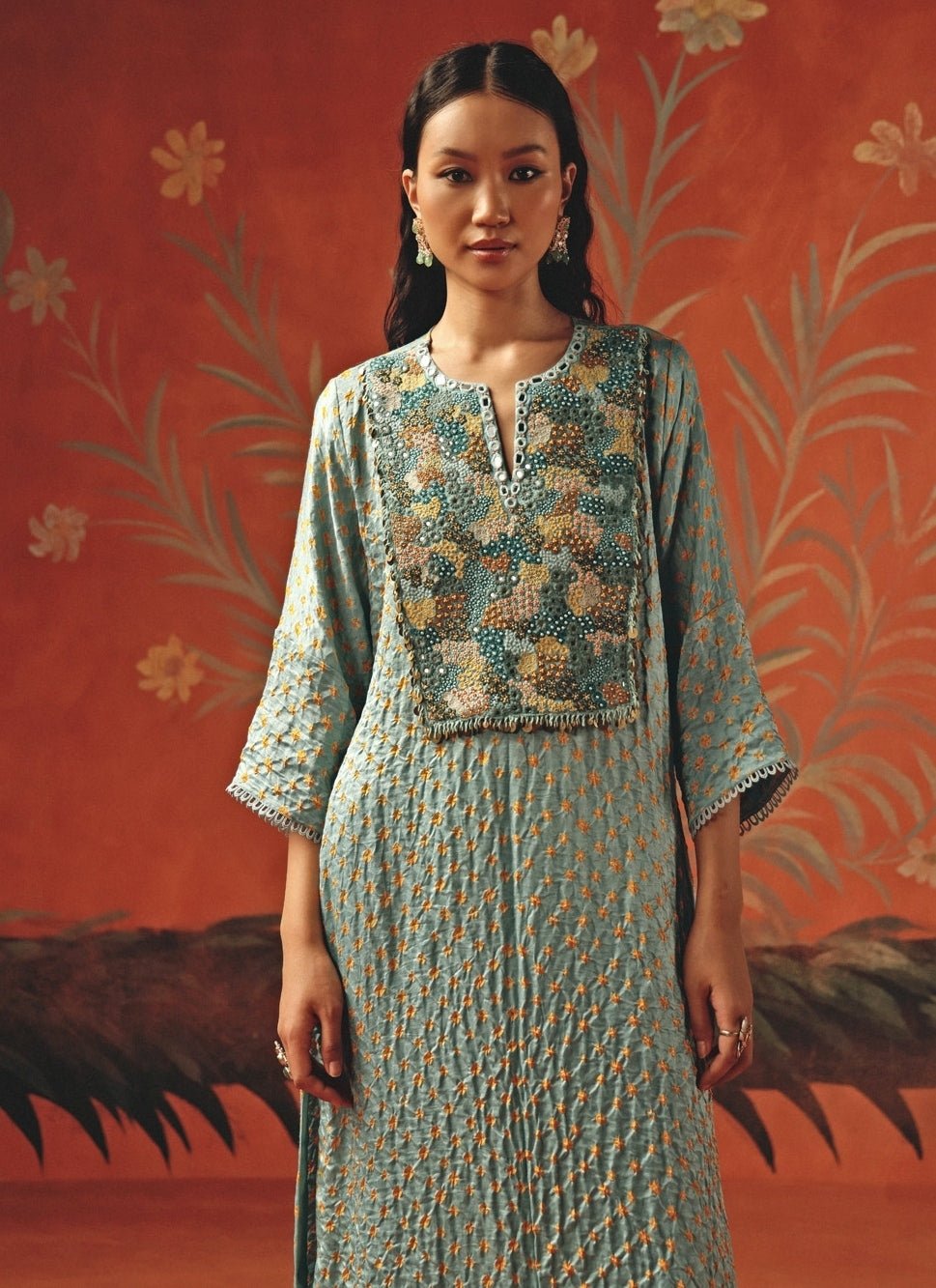 Twenty Nine Pastel Blue Bandhani Kaftan Kurta PalazzoFabilicious Fashion