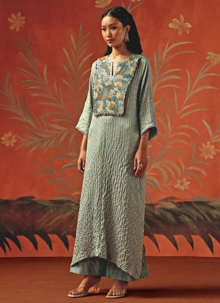 Twenty Nine Pastel Blue Bandhani Kaftan Kurta PalazzoFabilicious Fashion
