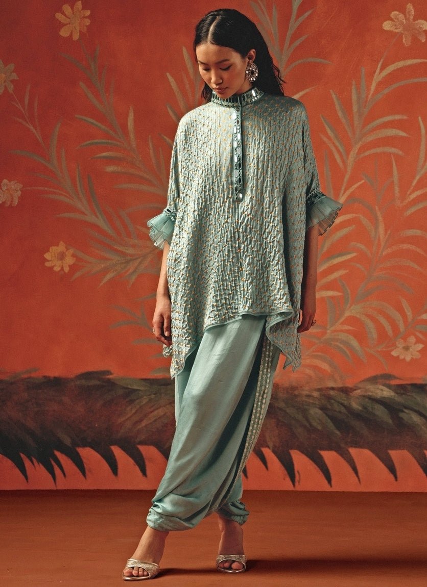 Twenty Nine Pastel Blue Bandhani Top And DhotiFabilicious Fashion