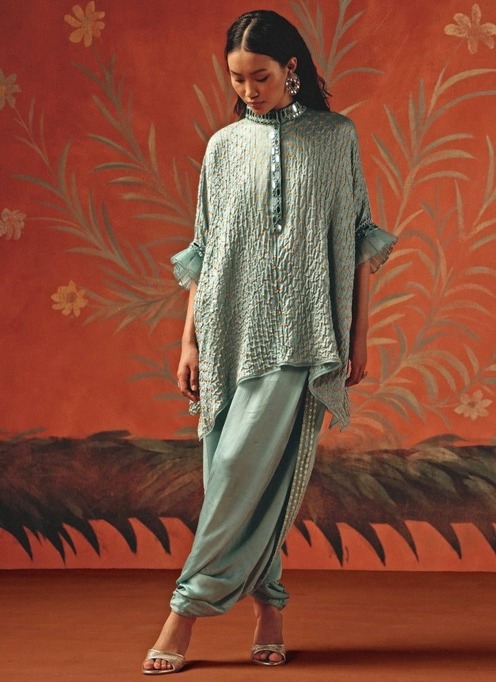 Twenty Nine Pastel Blue Bandhani Top And DhotiFabilicious Fashion
