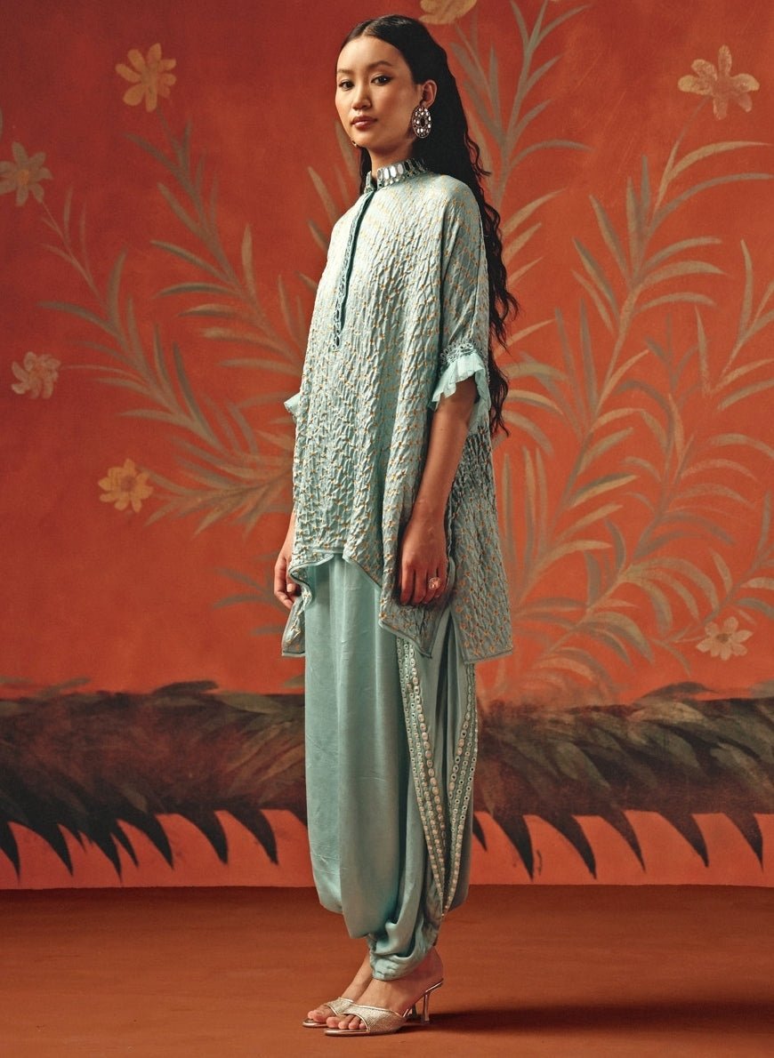 Twenty Nine Pastel Blue Bandhani Top And DhotiFabilicious Fashion
