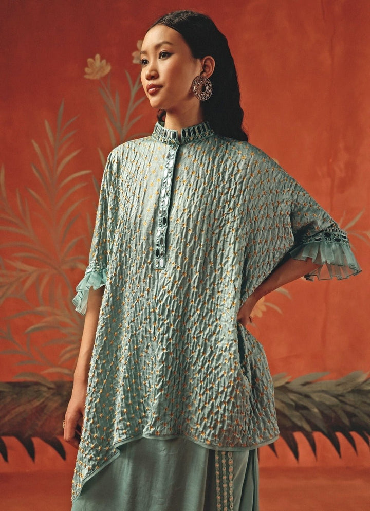 Twenty Nine Pastel Blue Bandhani Top And DhotiFabilicious Fashion