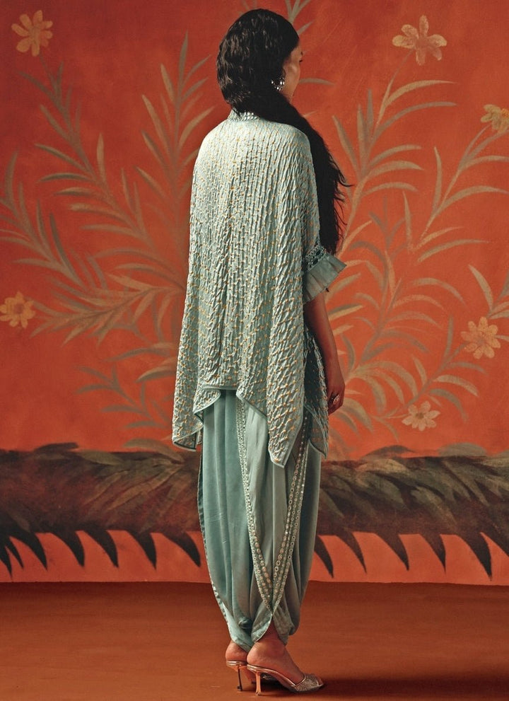 Twenty Nine Pastel Blue Bandhani Top And DhotiFabilicious Fashion