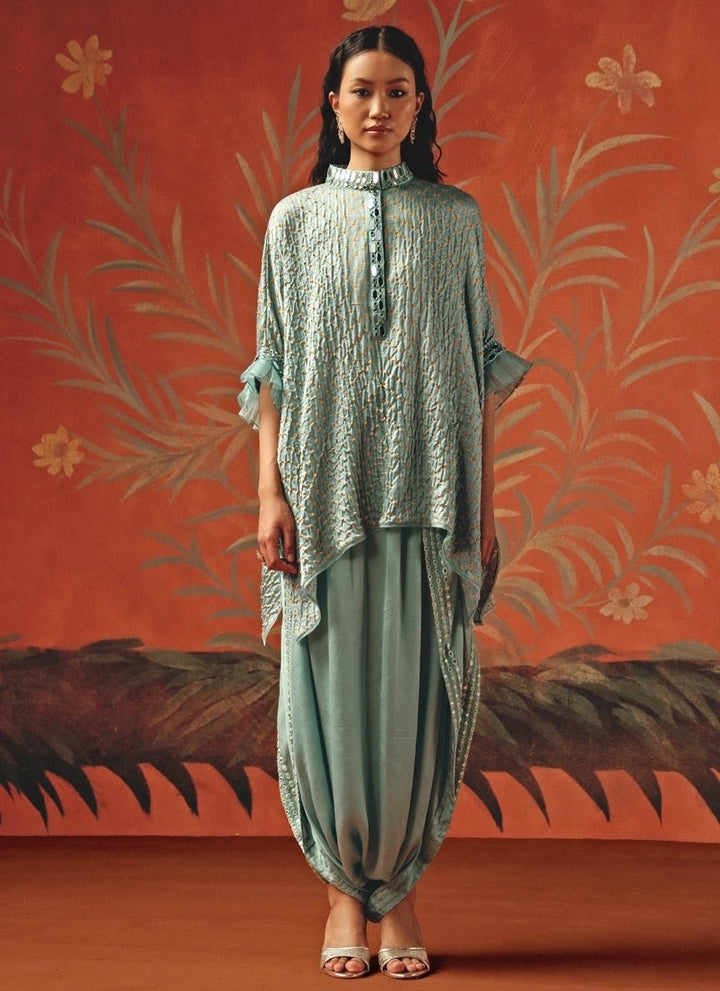 Twenty Nine Pastel Blue Bandhani Top And DhotiFabilicious Fashion