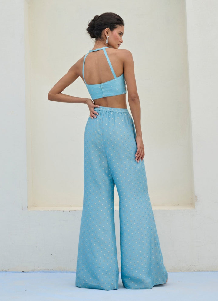 Pastel Blue Brocade Pant Cape Set Chamee and Palak - Fabilicious Fashion