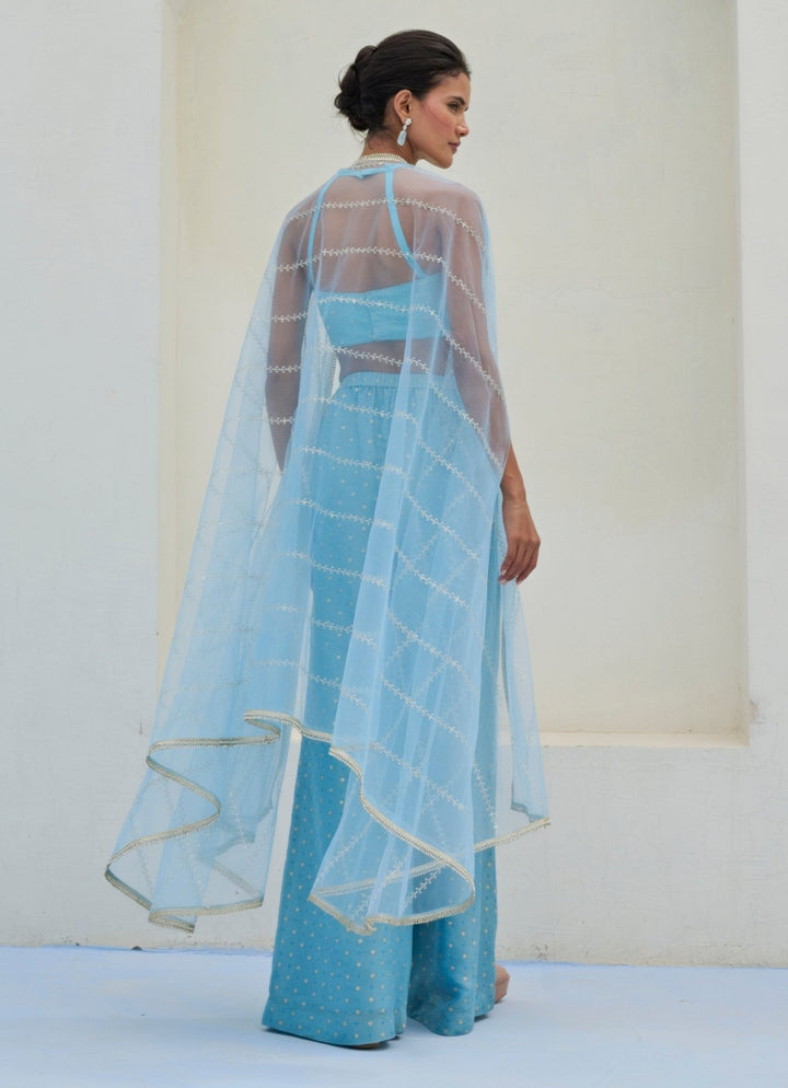 Pastel Blue Brocade Pant Cape Set Chamee and Palak - Fabilicious Fashion
