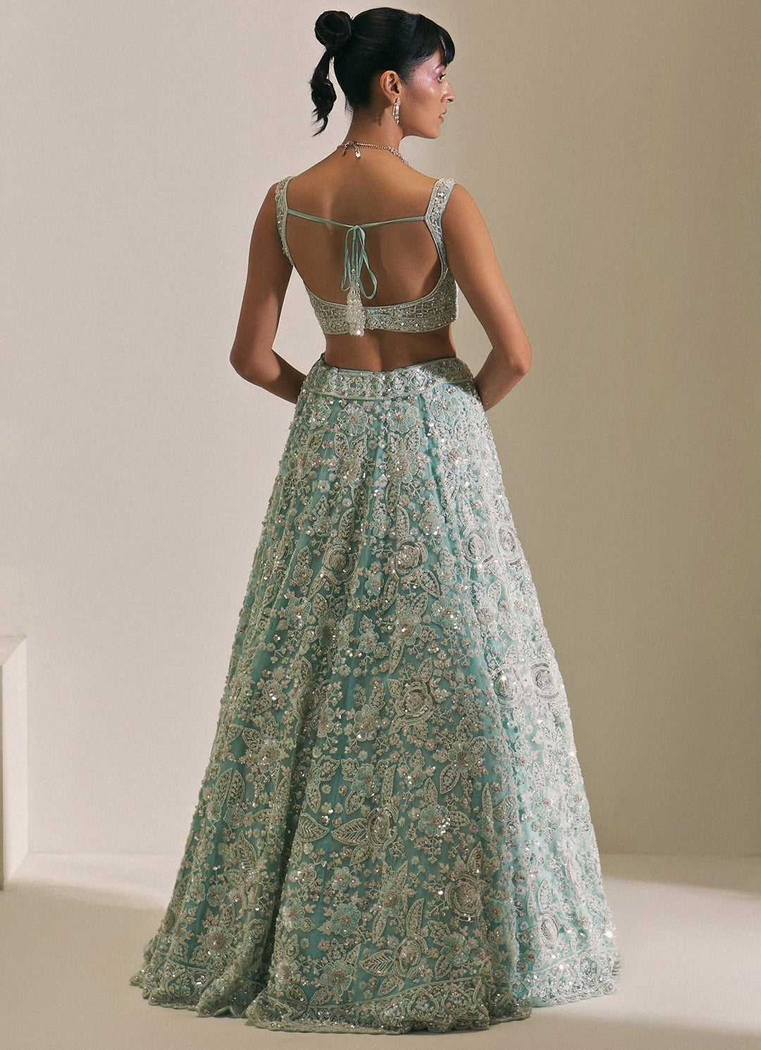 Pastel Blue Crystal Embroidered Lehenga Set Angad Singh - Fabilicious Fashion