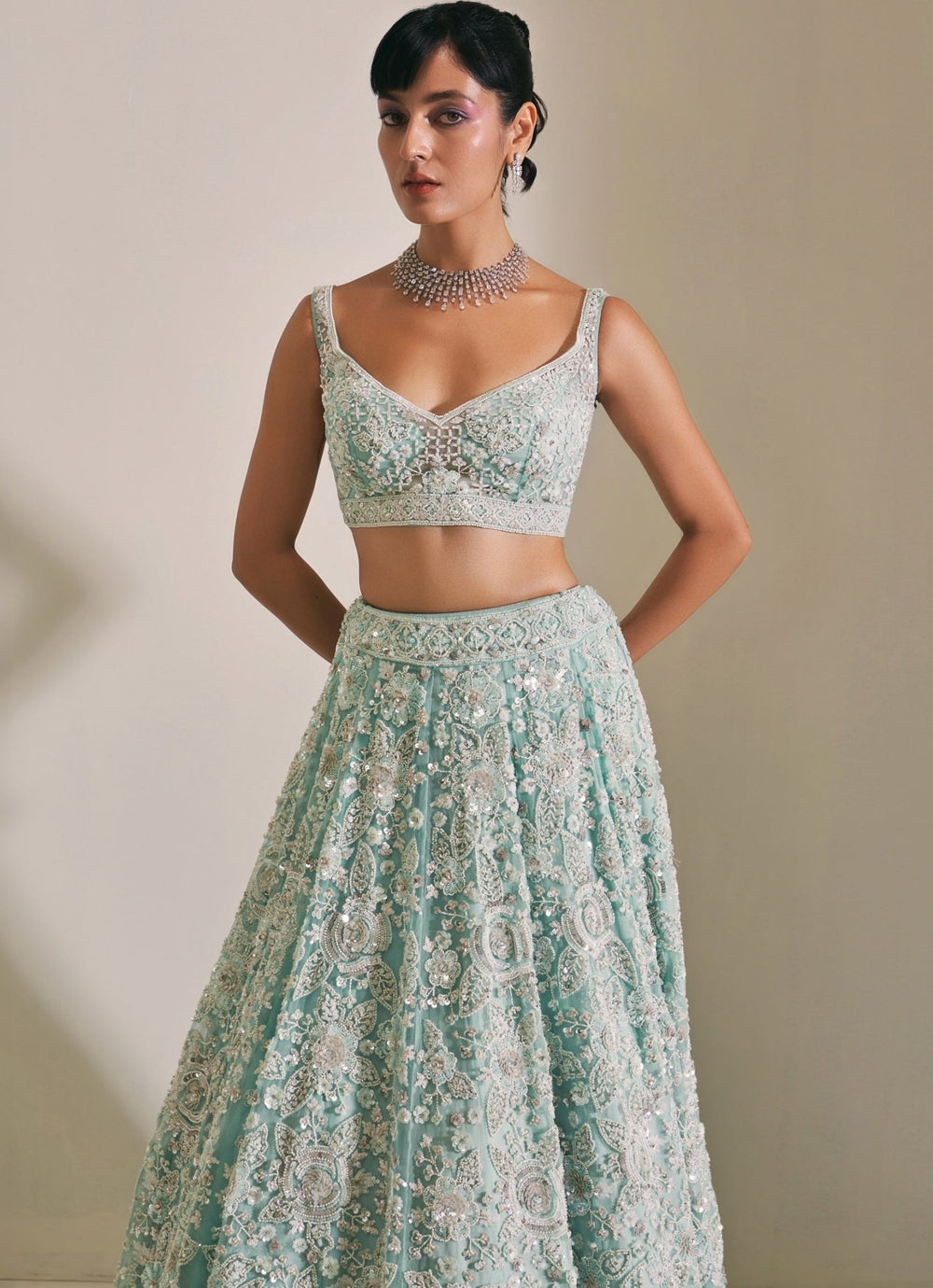 Pastel Blue Crystal Embroidered Lehenga Set Angad Singh - Fabilicious Fashion