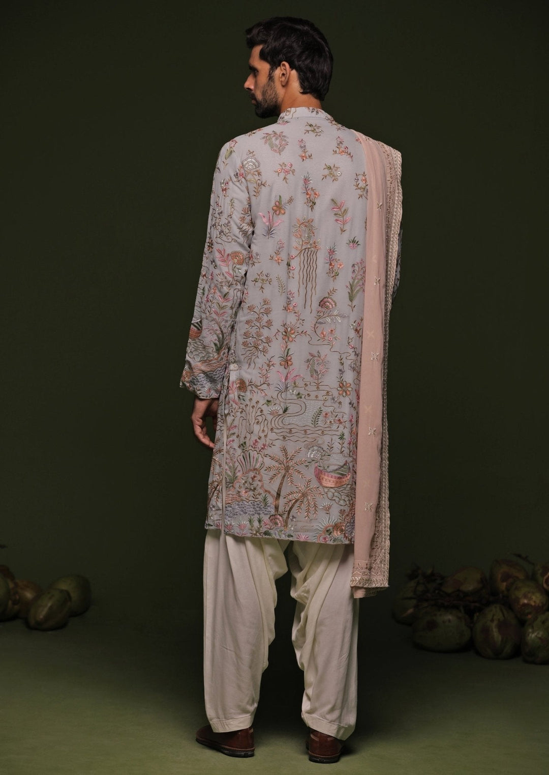 Pastel Blue Embroidered Kurta Patiala Pant Set With Dupatta Kalpraag - Fabilicious Fashion