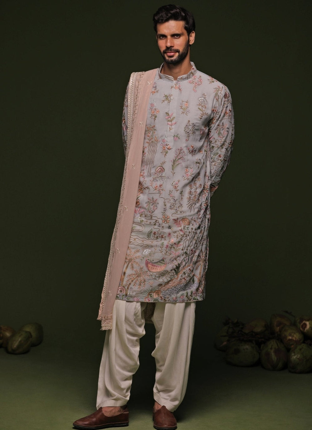 Pastel Blue Embroidered Kurta Patiala Pant Set With Dupatta Kalpraag - Fabilicious Fashion