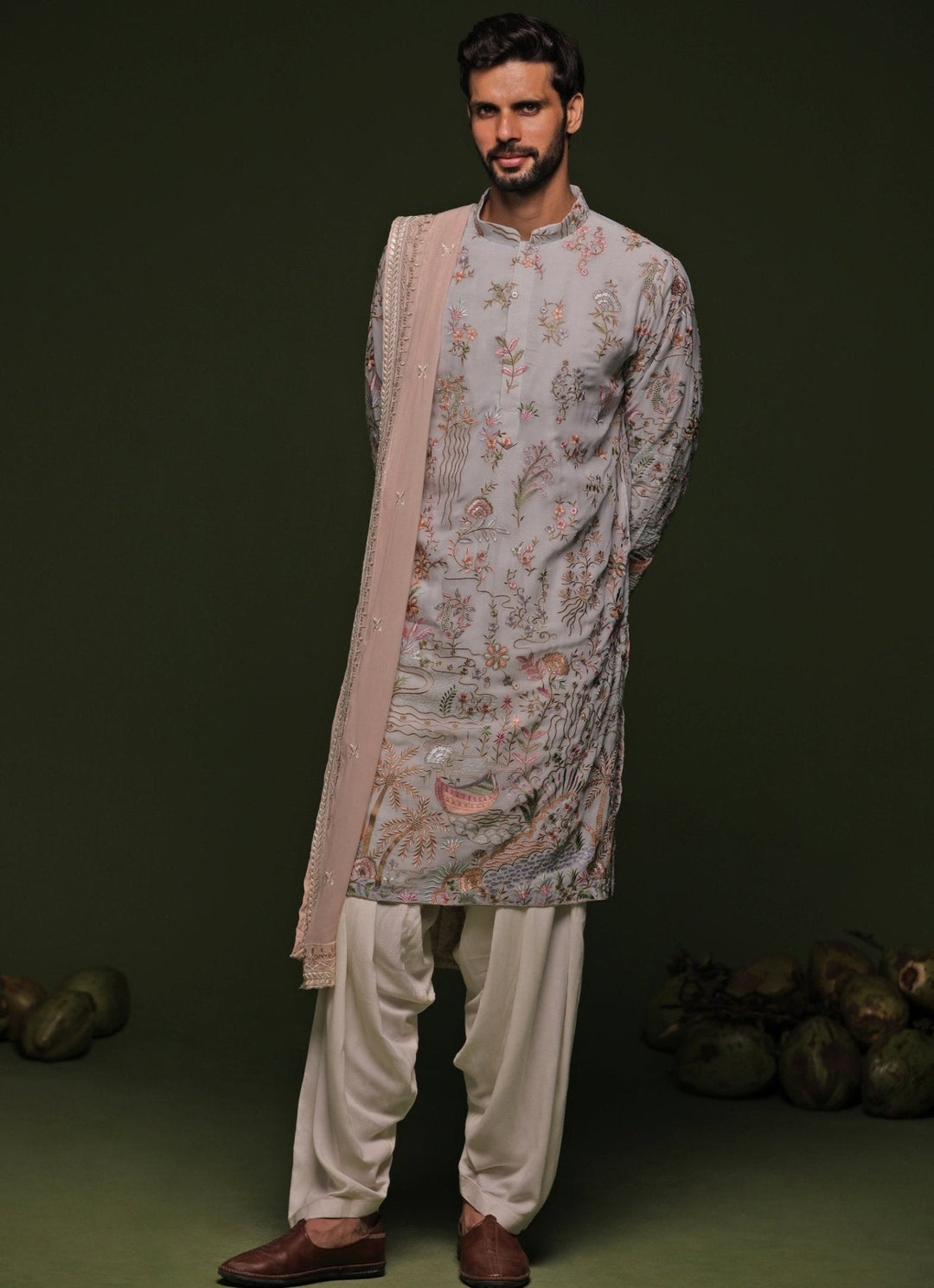 Pastel Blue Embroidered Kurta Patiala Pant Set With Dupatta Kalpraag - Fabilicious Fashion