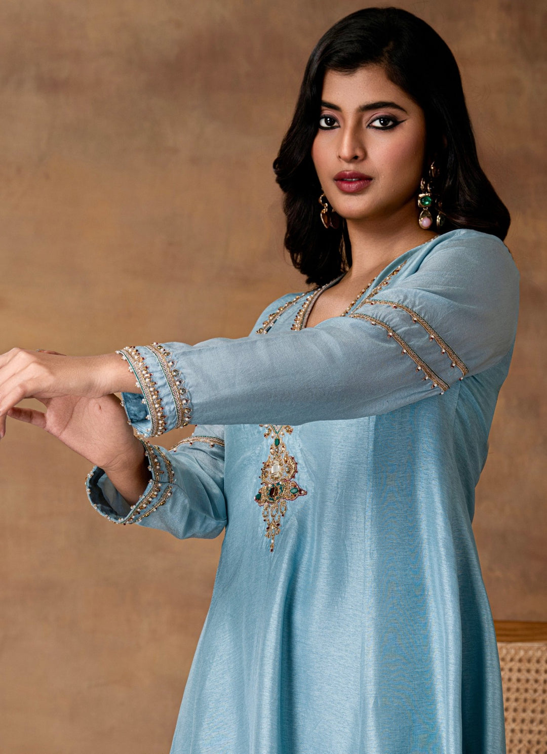 Pastel Blue Embroidered Silk Kurta Pant Set Isha Gupta Tayal - Fabilicious Fashion