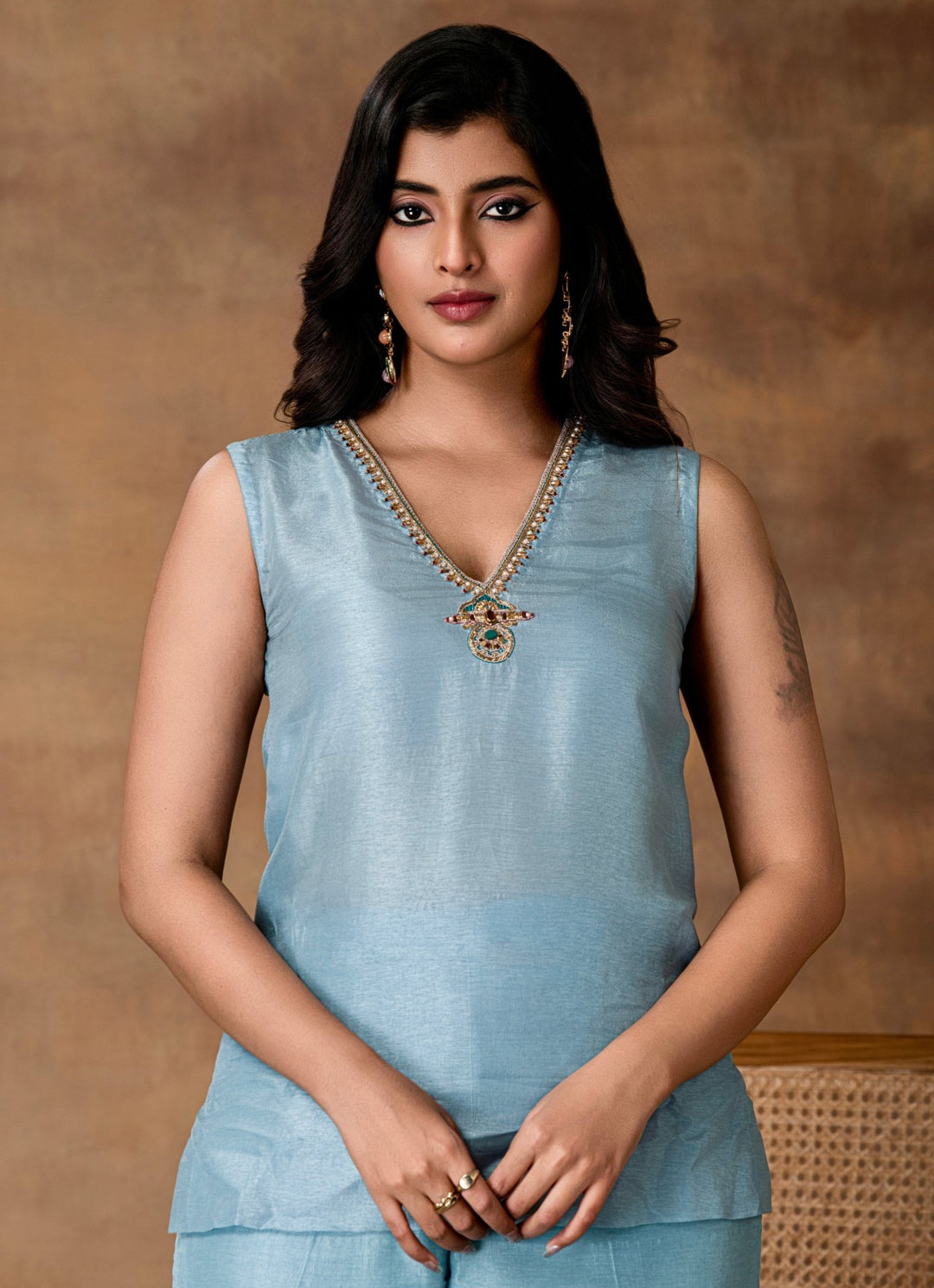 Pastel Blue Embroidered Silk Kurta Pant Set Isha Gupta Tayal - Fabilicious Fashion