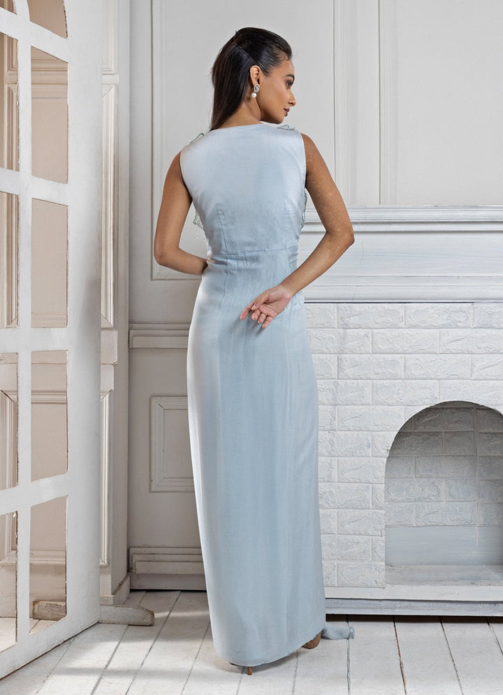 Pastel Blue Floral Embroidered Gown Smriti - Fabilicious Fashion