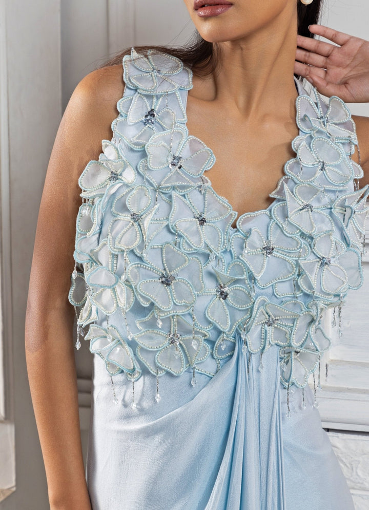 Pastel Blue Floral Embroidered Gown Smriti - Fabilicious Fashion