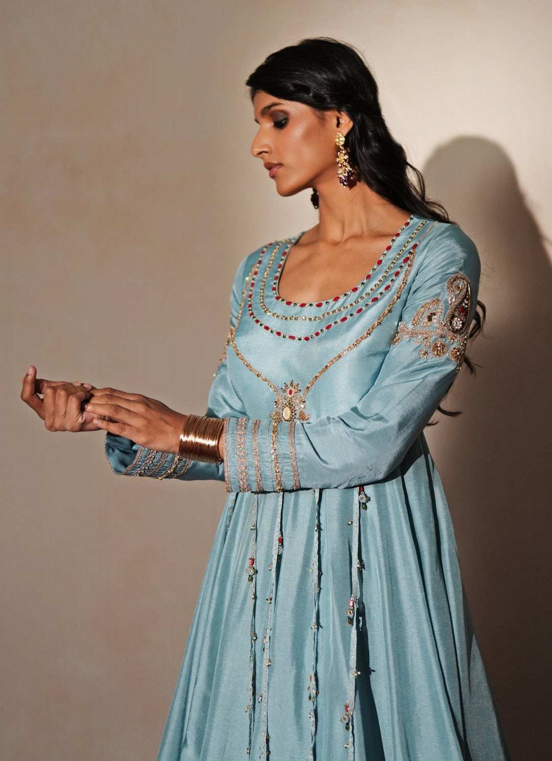 Pastel Blue Silk Anarkali Gown Isha Gupta Tayal - Fabilicious Fashion