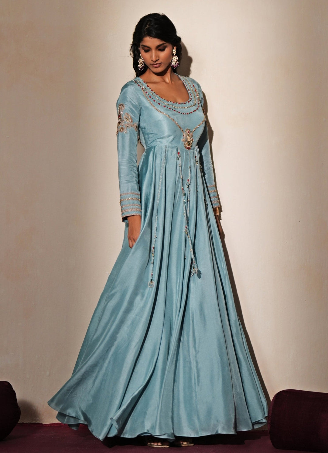 Pastel Blue Silk Anarkali Gown Isha Gupta Tayal - Fabilicious Fashion