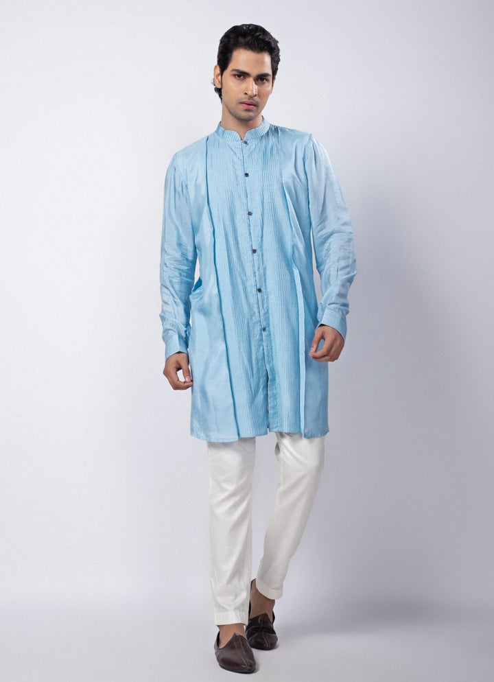 Pastel Blue Silk Kurta Pant Set Smriti - Fabilicious Fashion