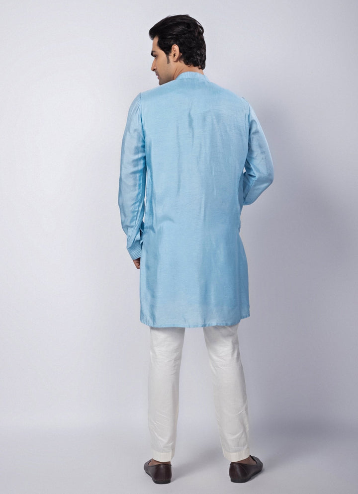Pastel Blue Silk Kurta Pant Set Smriti - Fabilicious Fashion
