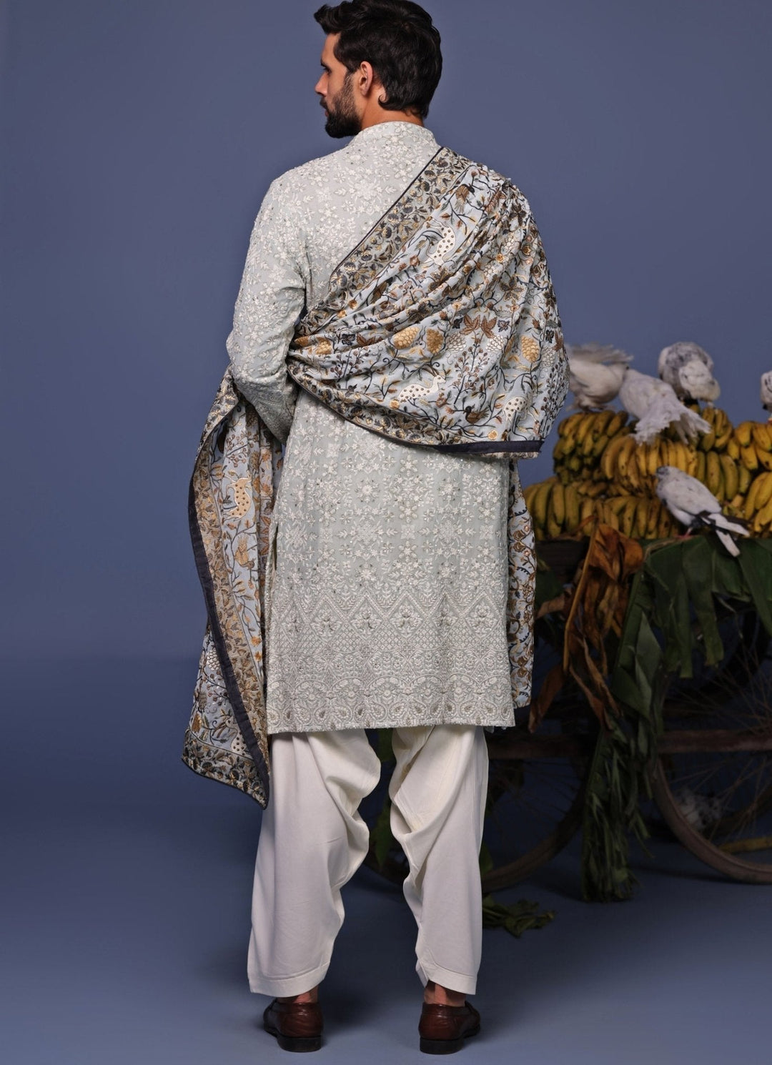 Pastel Blue Thread Embroidered Kurta and Patiala Pant Set Kalpraag - Fabilicious Fashion