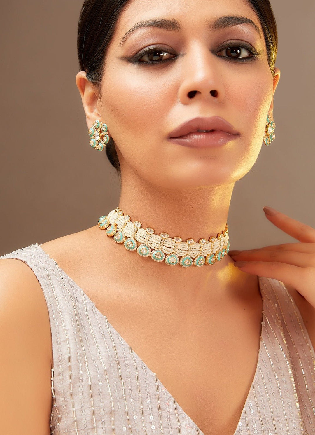 Pastel Colour Kundan Necklace Set Zevar by Geeta - Fabilicious Fashion