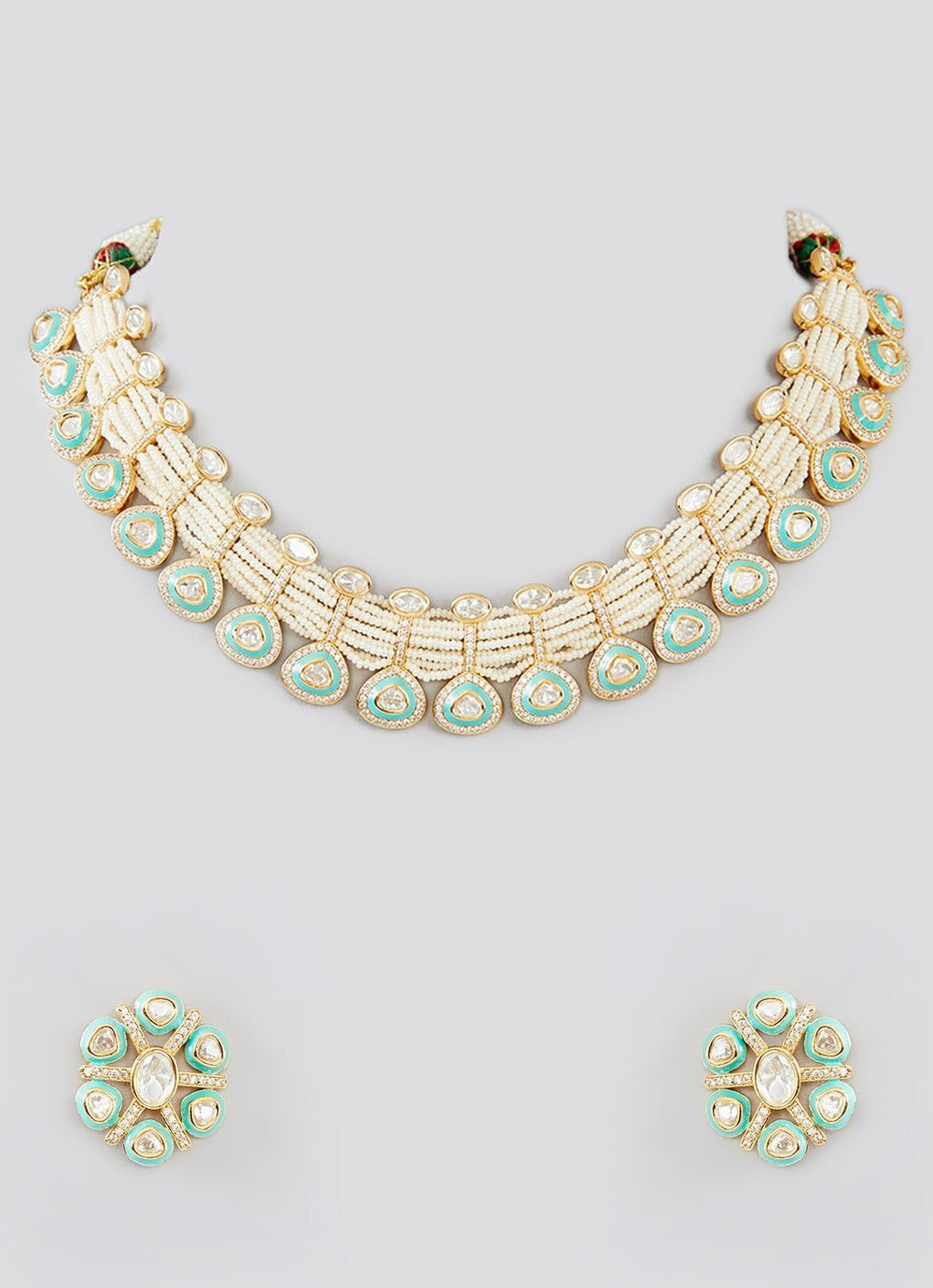 Pastel Colour Kundan Necklace Set Zevar by Geeta - Fabilicious Fashion