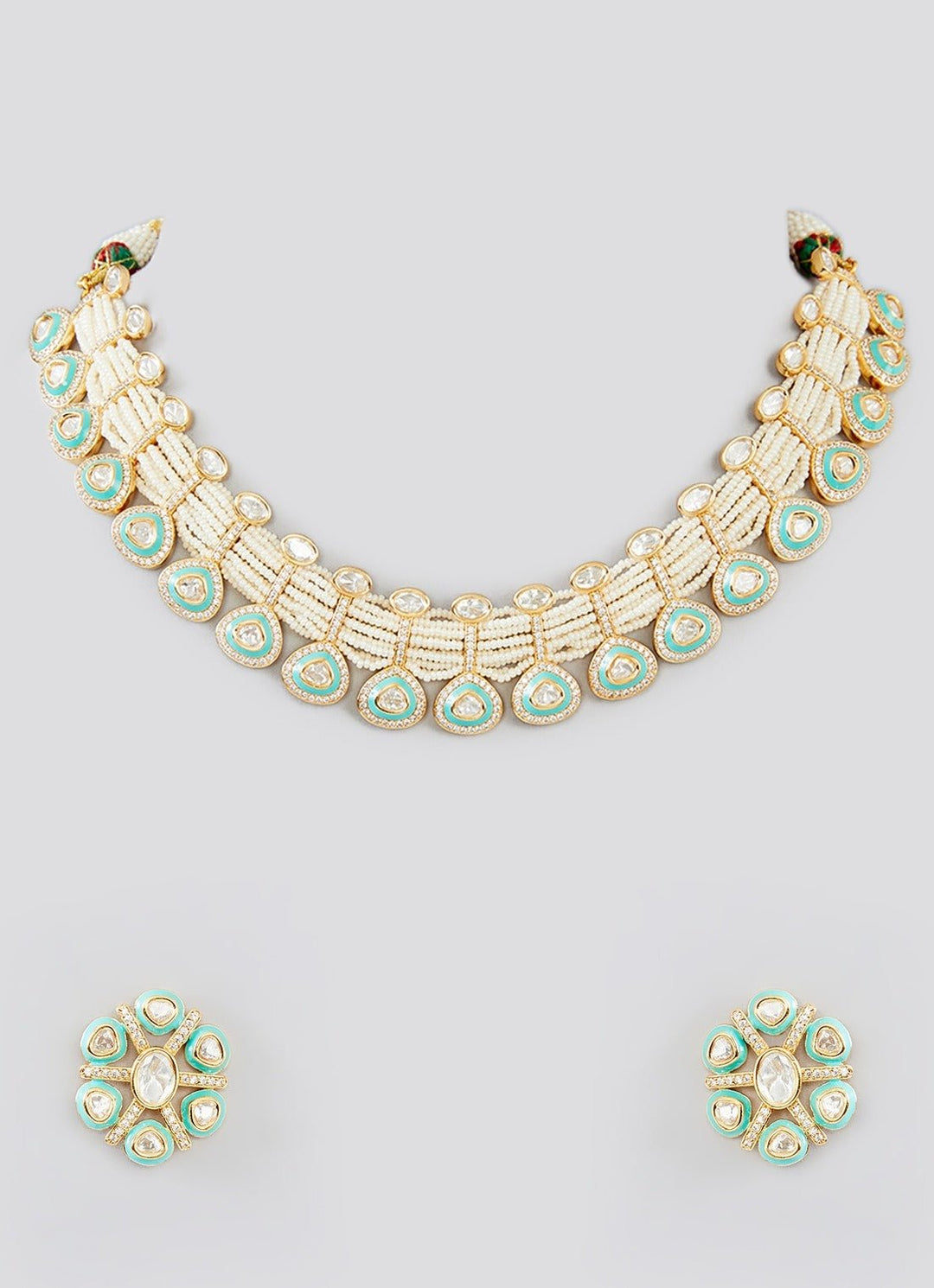 Pastel Colour Kundan Necklace Set Zevar by Geeta - Fabilicious Fashion