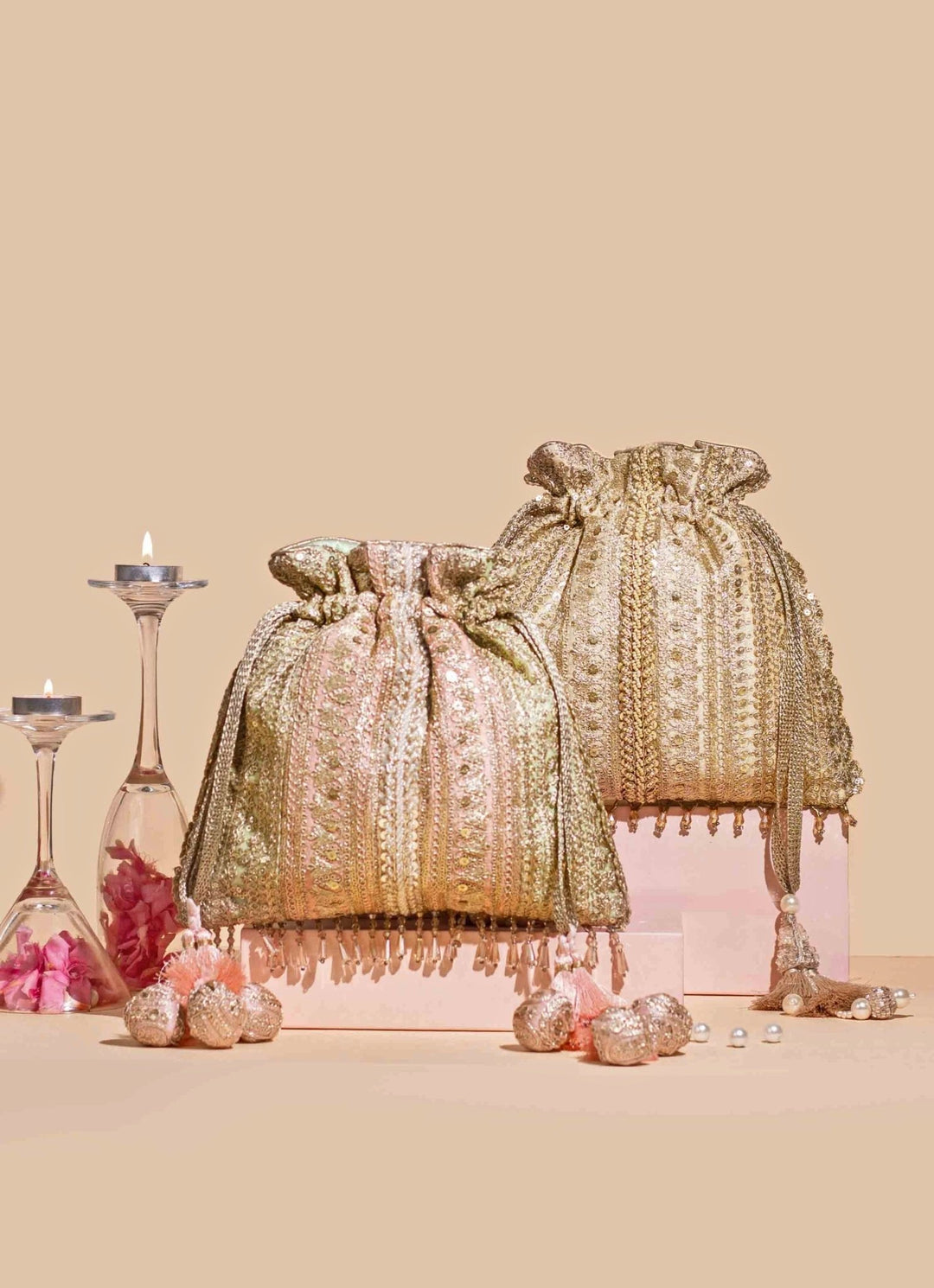 Pastel Gold Embellished Potli AMYRA - Fabilicious Fashion