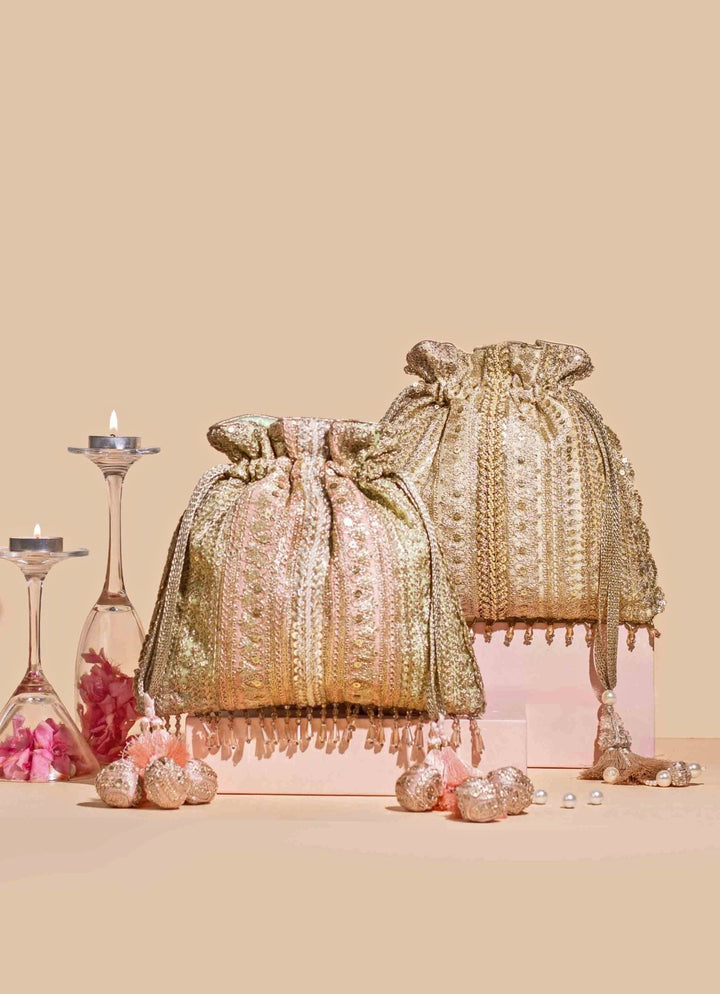 Pastel Gold Embellished Potli AMYRA - Fabilicious Fashion