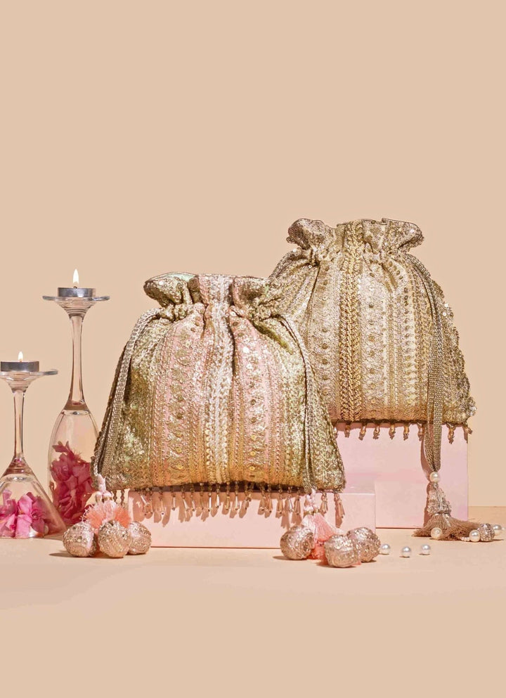 Pastel Gold Embellished Potli AMYRA - Fabilicious Fashion