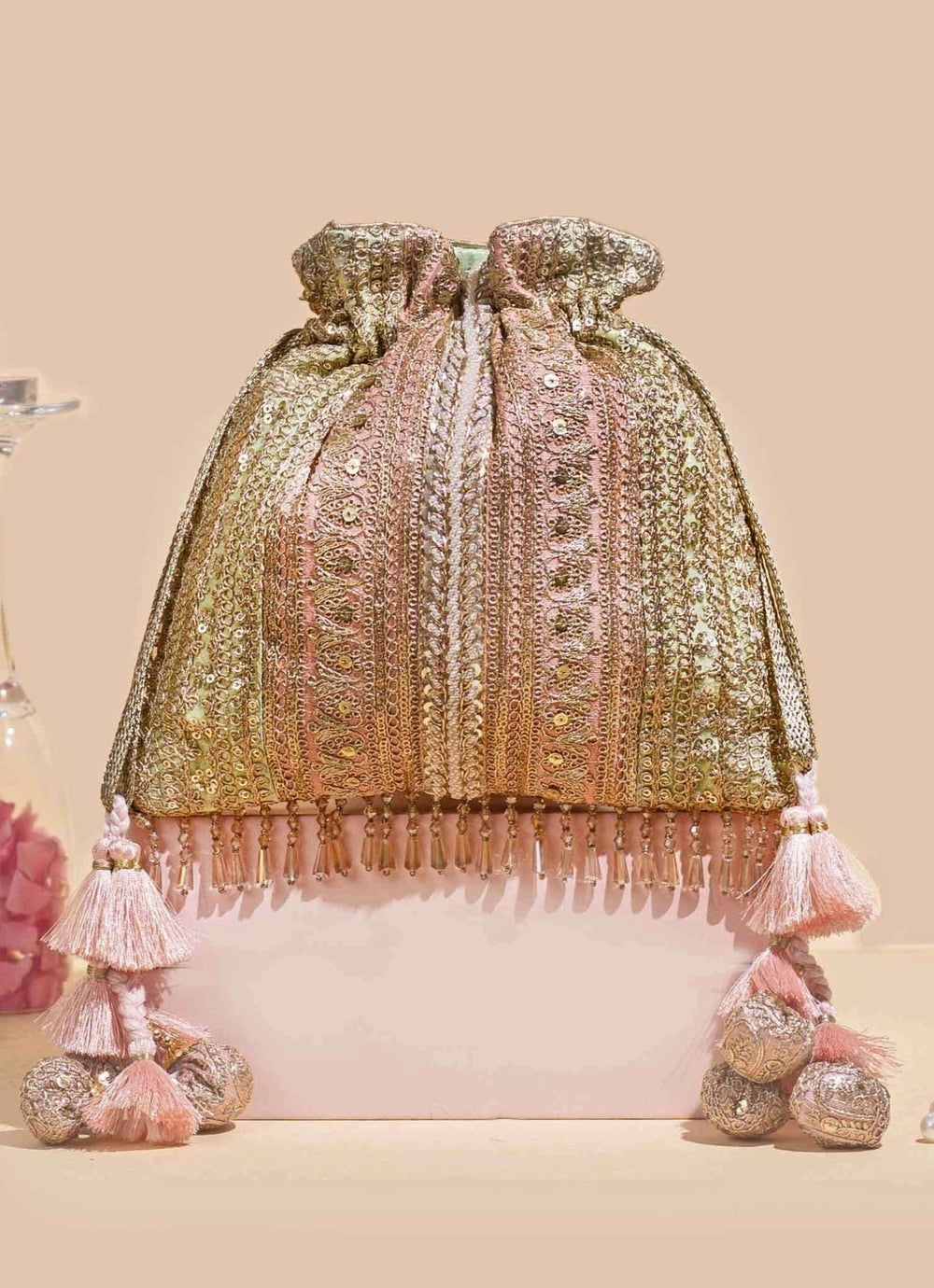 Pastel Gold Embellished Potli AMYRA - Fabilicious Fashion