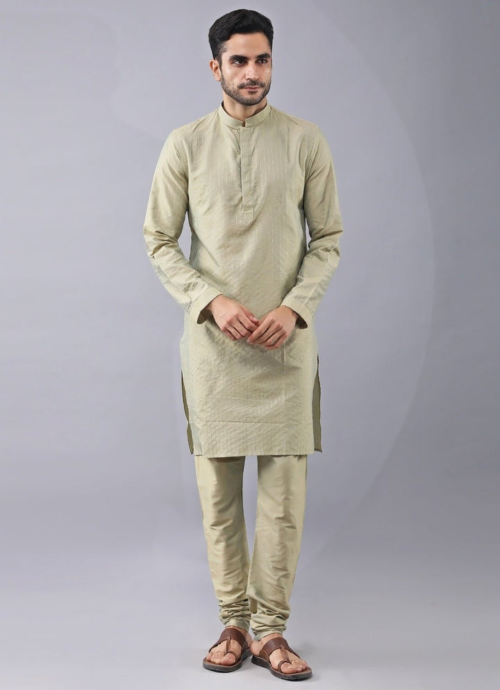 Pastel Gold Silk Kurta Pants Set with Jacket Manish Nagdeo Men - Fabilicious Fashion