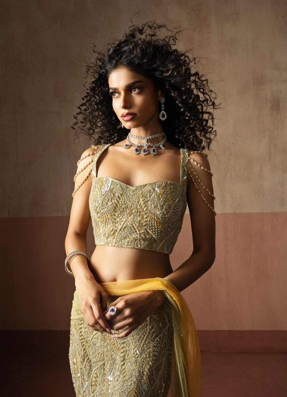 Pastel Green And Yellow Mermaid Pre Draped Georgette Saree Quench A Thirst - Fabilicious Fashion